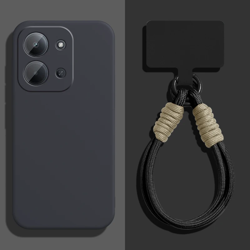 Funda con correa para muñeca con cordón de silicona líquida para Xiaomi Redmi 15C 15 4G 5G, cubierta protectora para lente de cámara