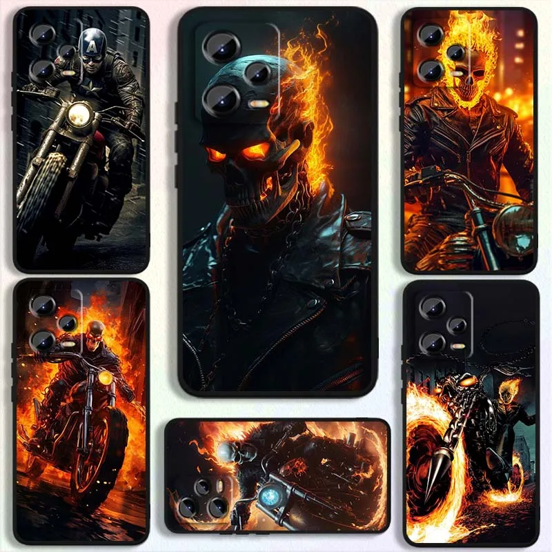 Funda de teléfono Ghost Rider Capitán América para Xiaomi Redmi Note 14 13 12 12S 11E 11 11S 11T Pro Plus 4G 5G funda negra suave de TPU