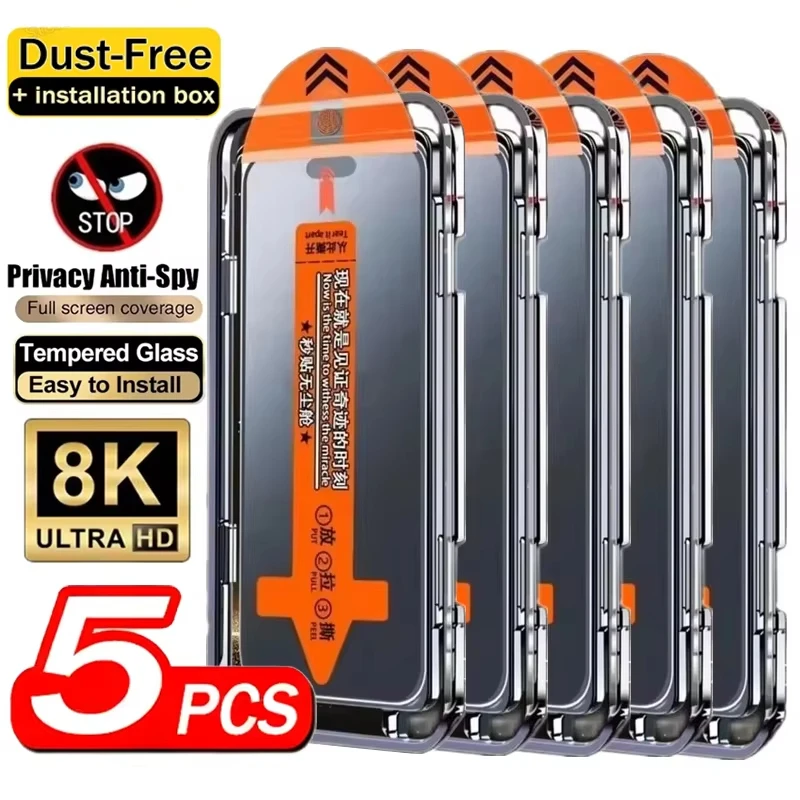 1-5 uds privacidad fácil de instalar vidrio templado para iPhone 13 11 17 Pro Max Air 16 15 14 16e 12 Mini XR Xs 7 8 Plus Protector de pantalla - imagen 2