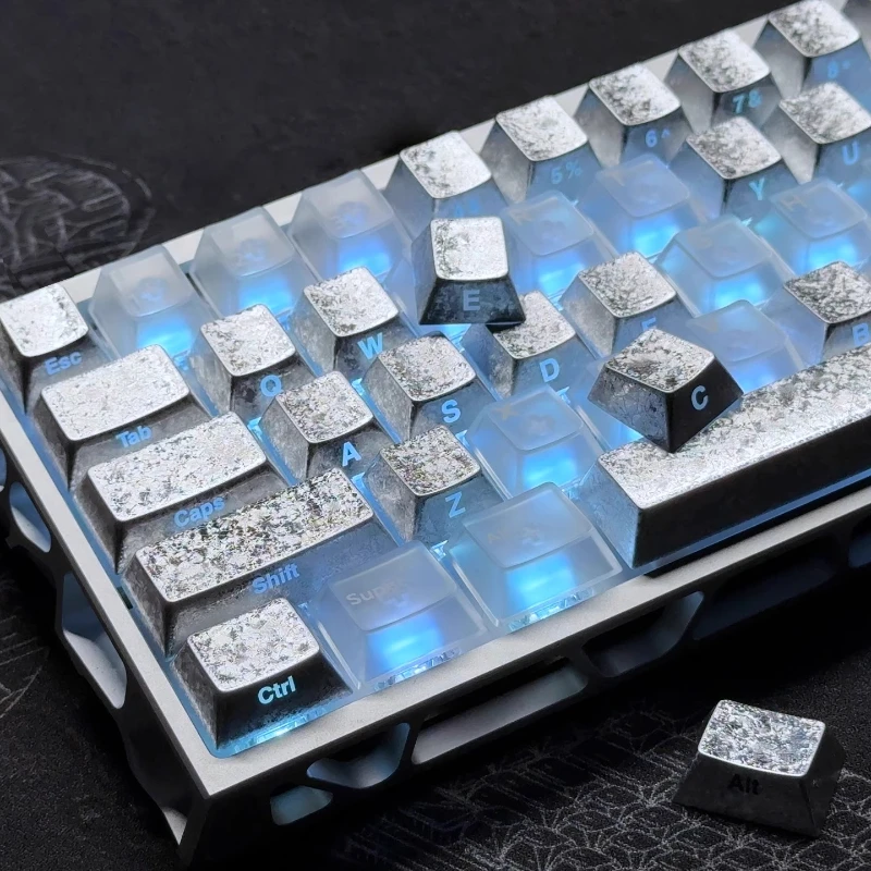 Teclas de flores de hielo, textura de Metal personalizada, perfil de cereza, tapa de tecla tallada lateral, cristal de hielo transparente DIY, regalo para jugadores de 1,7 MM de grosor - imagen 5