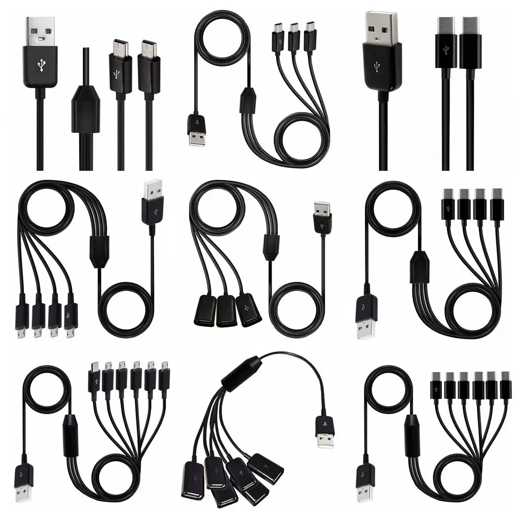 Tipo-C USB 1 a 2 3 4 6 puertos tipo C a Mini Micro USB Y divisor Cable de fecha de carga rápida múltiple para teléfono inteligente tableta
