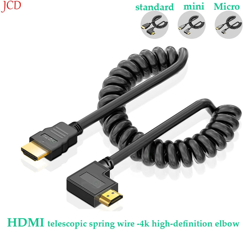 1 Uds cable HDMI a Mini HDMI, Cable Micro adaptador, Cable de resorte telescópico de codo HDMI, cámara SLR de alta definición 4k
