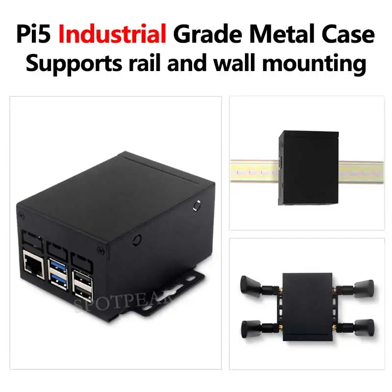Raspberry Pi 5 Caja de metal de gran espacio de grado Industrial D para sombrero PoE/PCle enfriador activo oficial - imagen 3