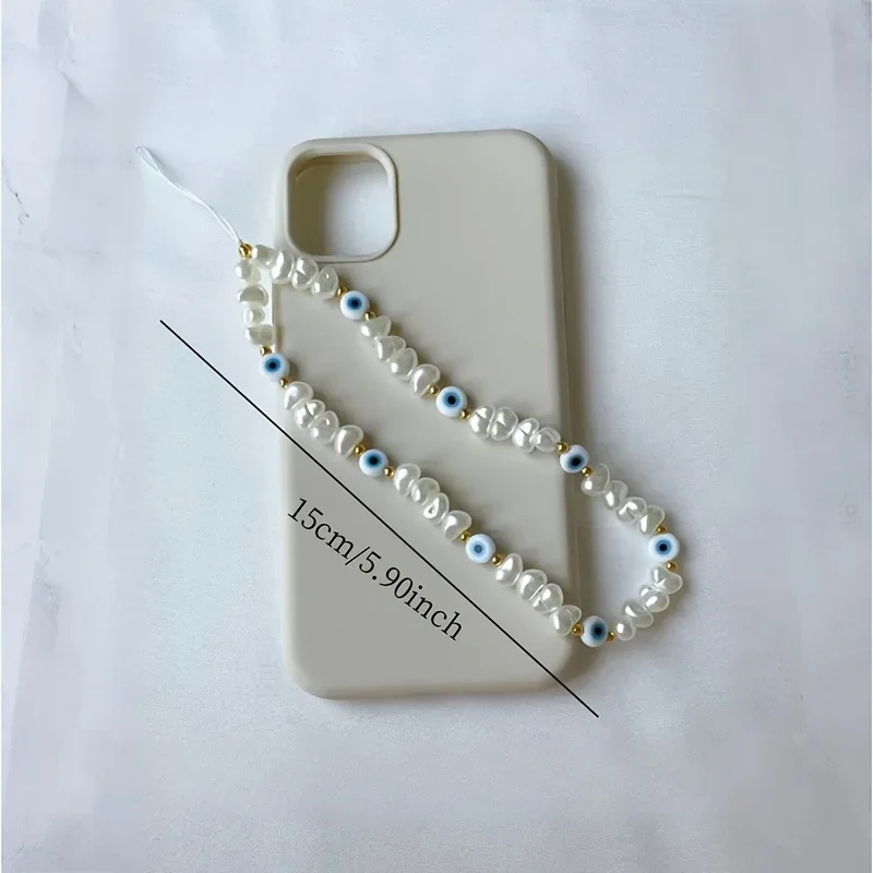 Abalorio para teléfono con perlas de mal de ojo único y elegante, colgante de cuentas irregulares hecho a mano con perlas de imitación coloridas para regalo de moda para mujer