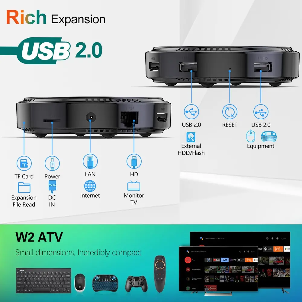 Caja de TV W2 ATV Android 11 Amlogic S905W2 Soporte 4K AV1 2,4 y 5G Wifi BT con Google Voice Remote 2G16G 4G32G 64G Smart TV Box - imagen 5