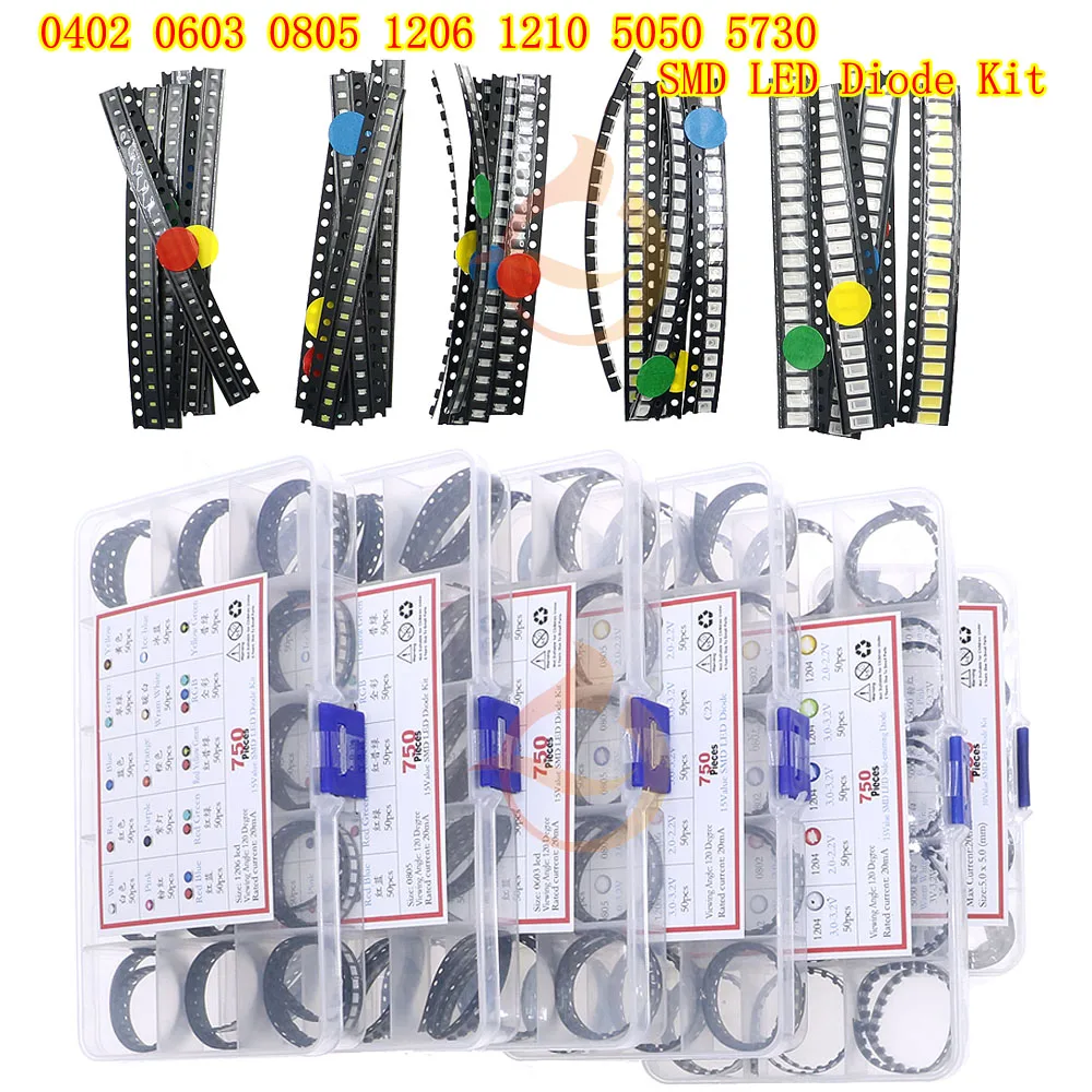 0402 0603 0805 1206 1210 5730 5050 SMD LED Kit mixto Cálido Blanco frío Rojo Verde Azul Amarillo Naranja UV Rosa Intermitente rápido