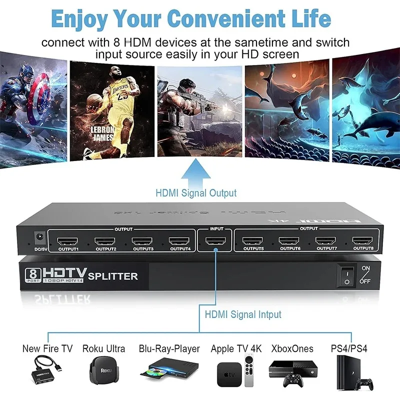 Divisor HDMI 4K x 2K, distribuidor de vídeo HDMI 1 en 8 salidas, convertidor 1x8, pantalla duplicada multipantalla para PS4, Loptop, PC, Monitor de TV - imagen 5