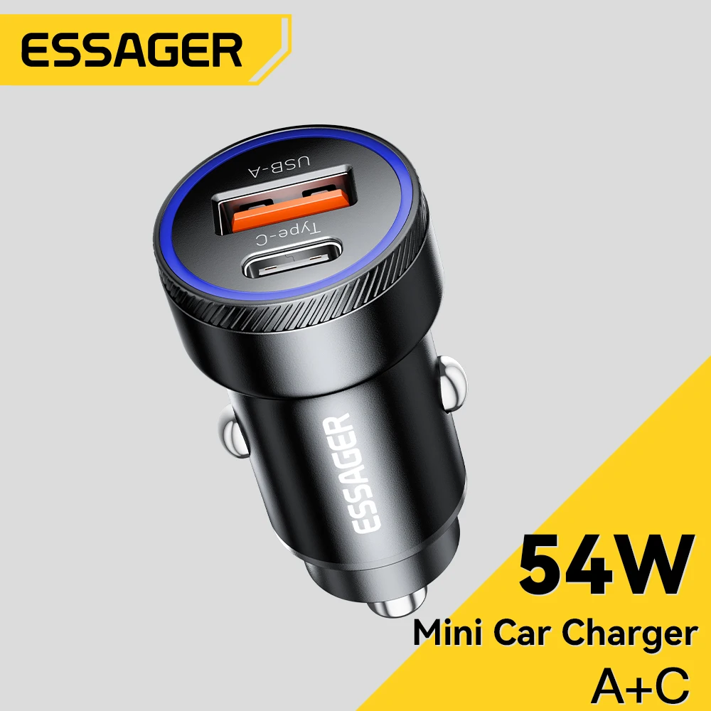 Essager 54W USB cargador de coche 5A carga rápida 3,0 QC SCP AFC 30W USB tipo C carga rápida para Xiaomi poco iPhone Huawei Samsung