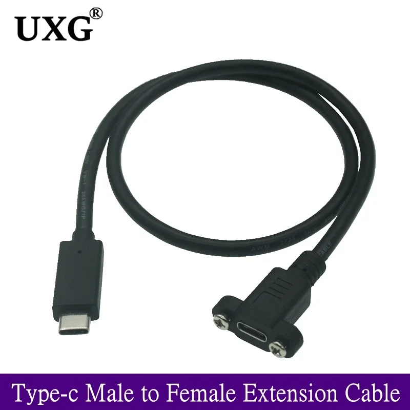 Cable de extensión macho a hembra para montaje en Panel de USB-C tipo C, Conector de bloqueo con orificio de tornillo, espaciado de Cable de datos de carga de 18mm - imagen 2
