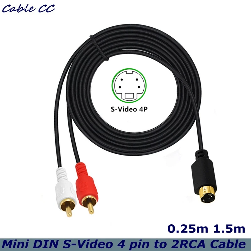 S-Video y 2-RCA macho a Mini DIN Cable de vídeo macho de 4 pines Combinación de cable macho SVideo de 4 pines, Cable de conexión de TV DVD