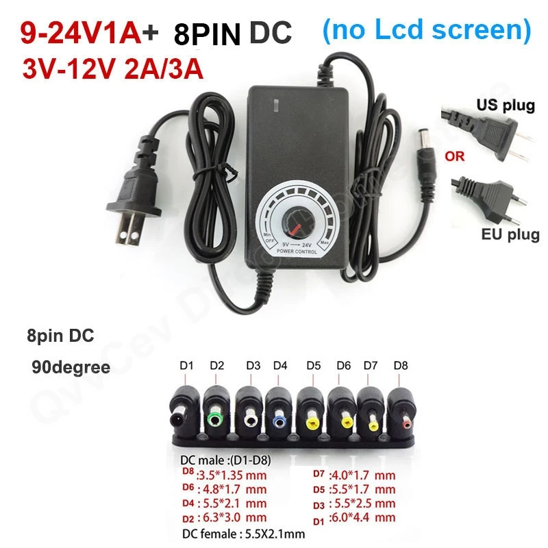 Adaptador Universal de 220V a 12 V CC, fuente de alimentación ajustable, 3V, 5V, 6V, 9V, 12V, 15V, 18V, 24V, 3A, 5A, 24W, 72W, 60W, 8 conectores CC N6 - imagen 4