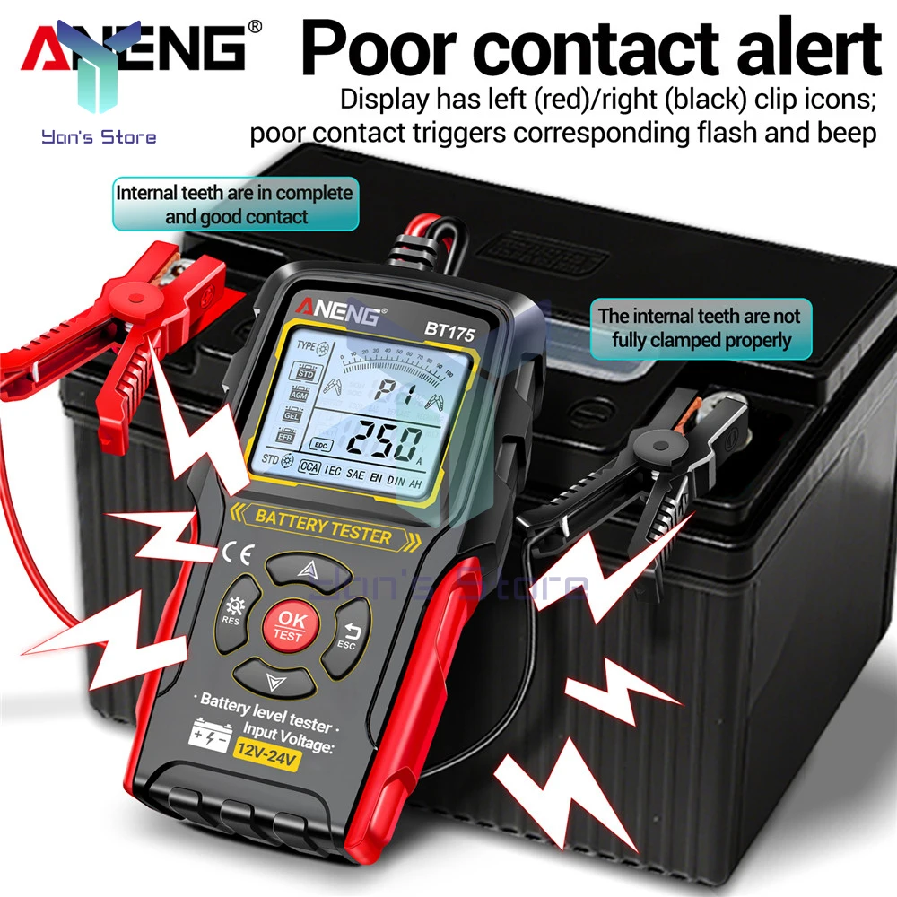 Analizador de batería de plomo-ácido para coche, 12V, 24V, prueba de carga automática ANENG BT175 50 ~ 1999CCA, herramientas de diagnóstico de cargas de circuito de carga - imagen 5