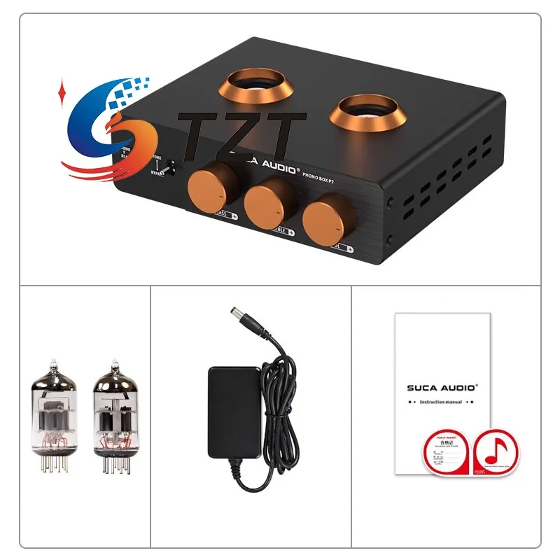 TZT BOX P7 amplificador de micrófono de vinilo HiFi MM Phono + preamplificador de entrada RCA ECC83 amplificador de tubo electrónico