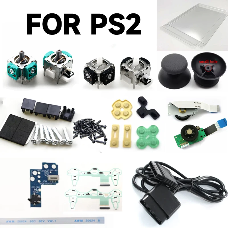 Accesorios de reparación de manija de Host para PS2, tapa de Joystick, mango de interruptor de alimentación, caja de almacenamiento adhesiva conductora, Cable de extensión de mango