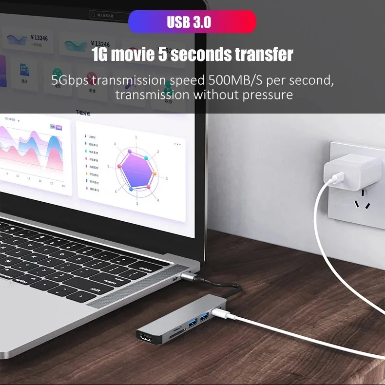 Adaptador USB C Hub tipo C 3,0 a tarjeta 4K HDMI SD TF PD divisor de carga rápida estación de acoplamiento Hub para teléfono MacBook ordenador - imagen 2