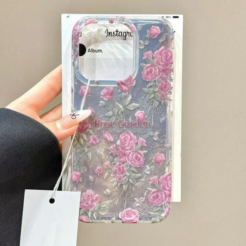 Patrón de vórtice lindo Vintage Rosa silicona suave funda de teléfono para iPhone 17 16 Pro Max 15 14 13 12 11 Pro XS XR X SE 7 8 Plus cubierta