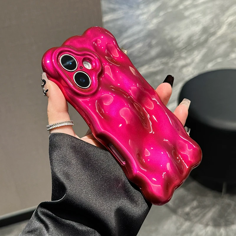 Funda de lujo con patrón de meteorito 3D brillante rosa para iPhone 16 Pro Max 17 13 14 12 11 15 Plus, funda de teléfono con burbujas a prueba de golpes - imagen 5