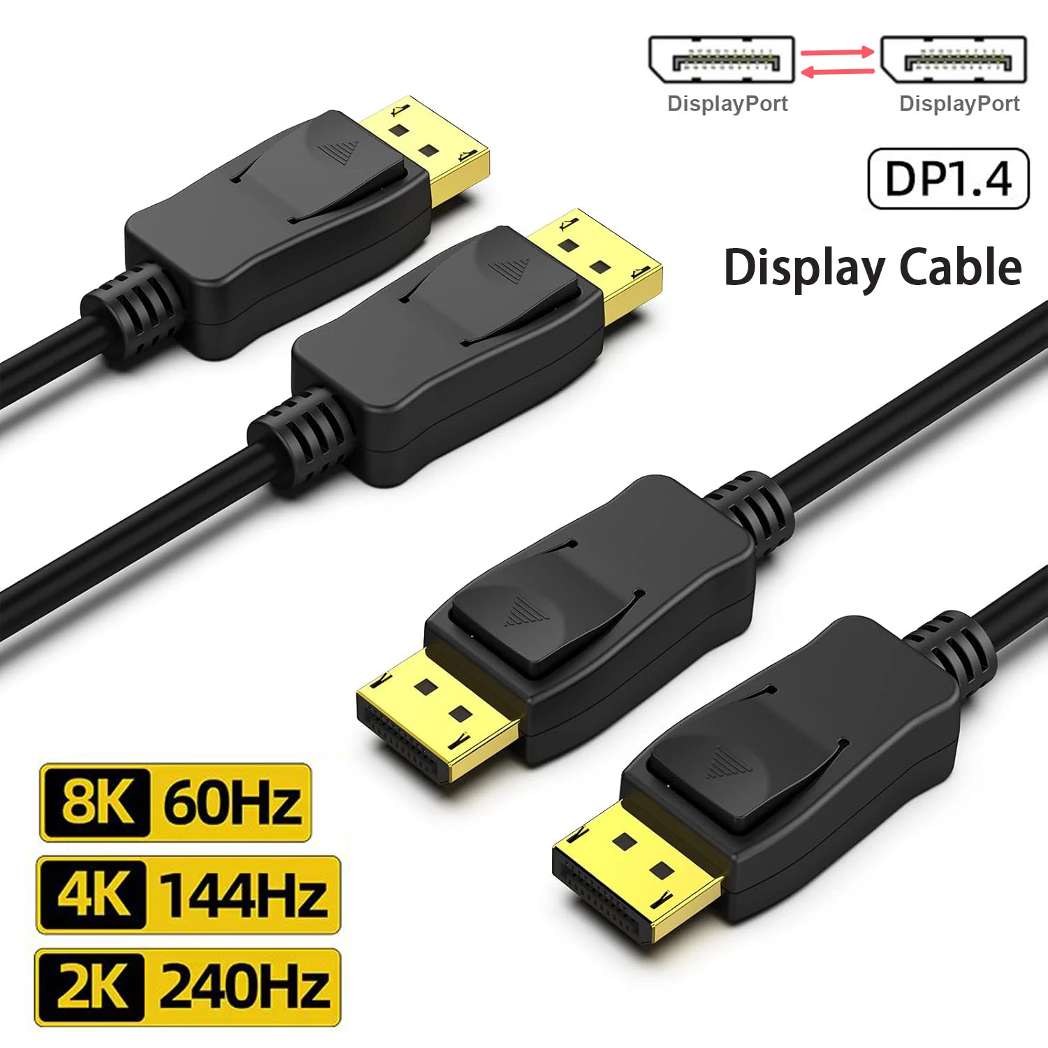 Cable DP de 8K y 144Hz DisplayPort 1,4, Cable macho a DP macho, Cable DisplayPort trenzado de 32,4 Gbps chapado en oro para Monitor de juegos