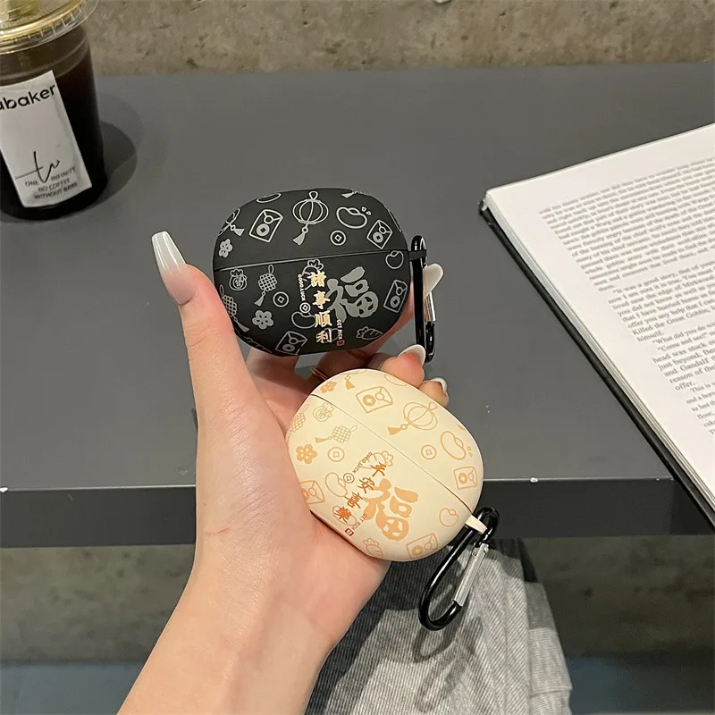 Funda protectora para Baseus AirGo AS01, carcasa suave transparente de melocotón bonito, carcasa a prueba de golpes, dibujos animados, danza del león - imagen 4