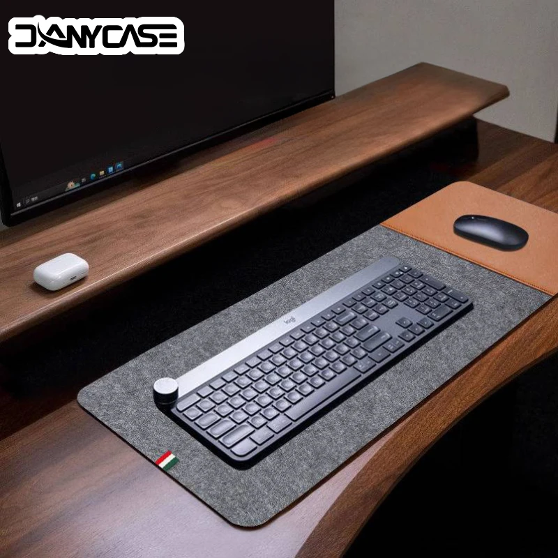 Alfombrilla protectora de escritorio de gran tamaño 80x40, fieltro de lana y cuero, alfombrilla para ratón 2 en 1, cojín para ordenador portátil, alfombrilla antideslizante para teclado, accesorios