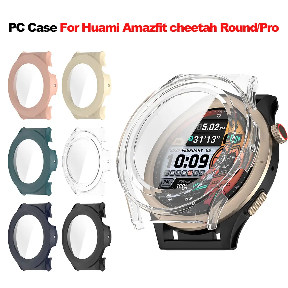 PC + funda templada antiarañazos cobertura completa cubierta de pantalla Protector de parachoques Shell para Amazfit Cheetah Round/Cheetah Pro