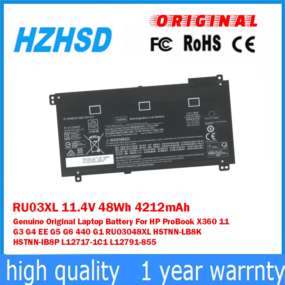 RU03XL 11,4 V 48Wh 4212mAh batería Original y genuina para ordenador portátil HP ProBook X360 11 G3 G4 EE G5 G6 440 G1 RU03048XL HSTNN-LB8K