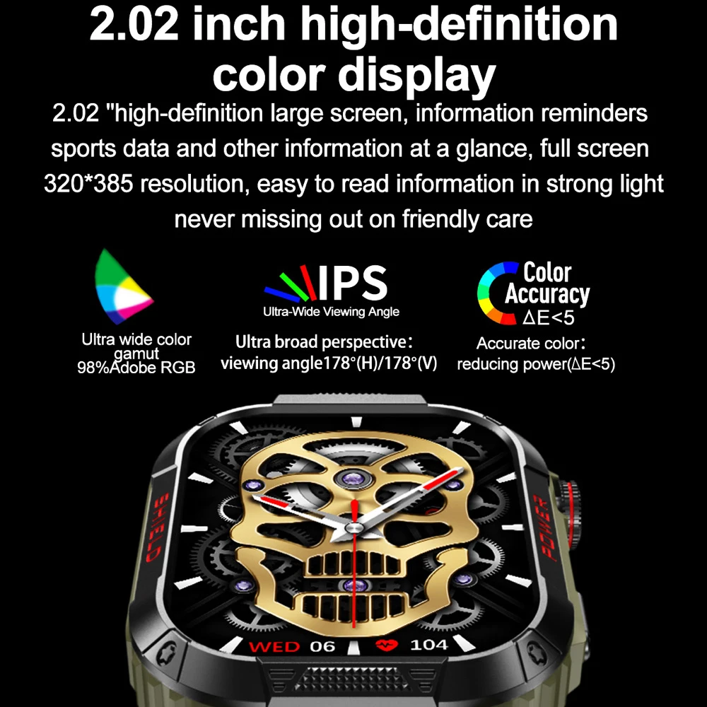 Reloj inteligente con llamada de diente azul de 2,02 pulgadas IP68, resistente al agua, para deportes, Fitness, reloj inteligente para exteriores, asistente de voz, monitor de ritmo cardíaco y sueño - imagen 3