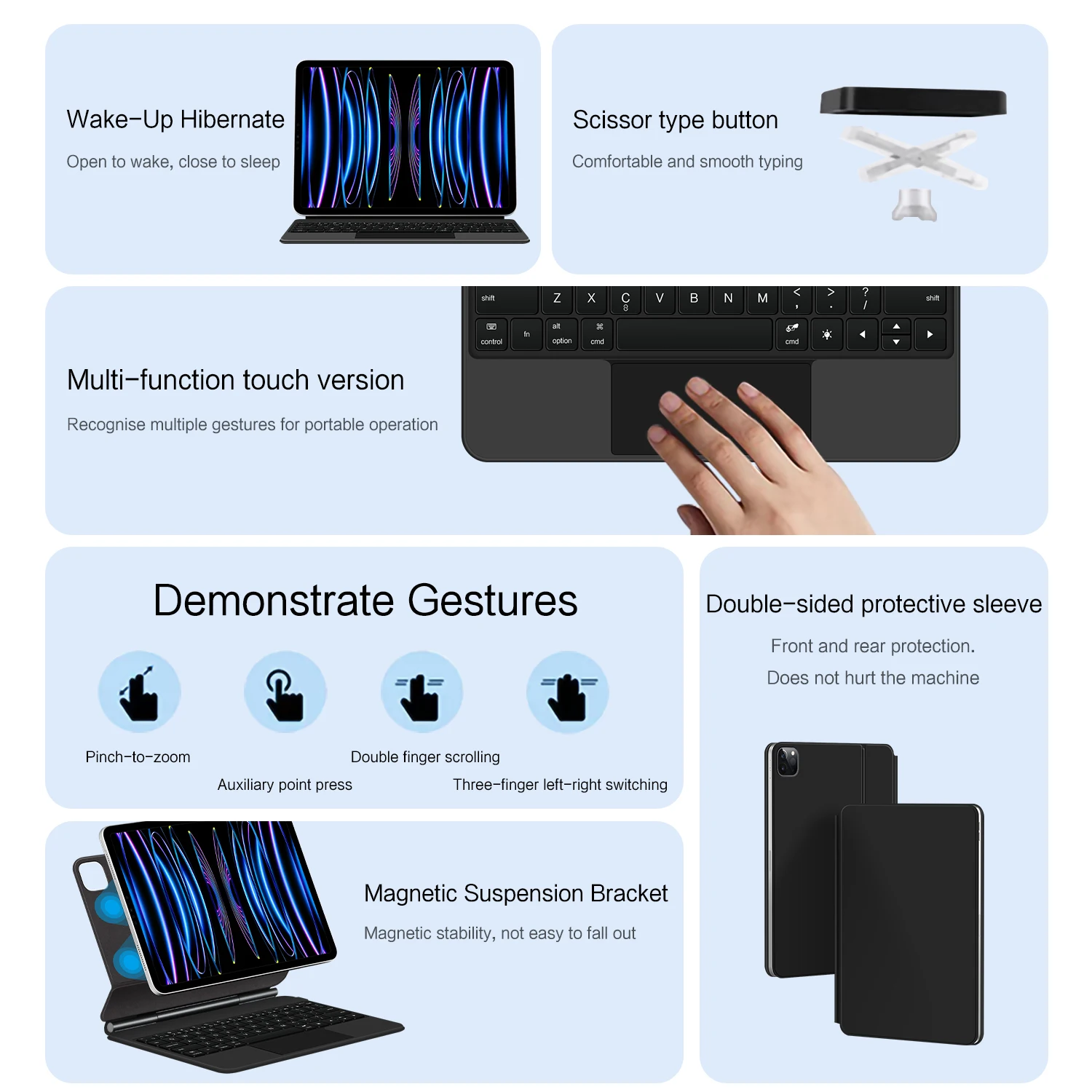 AJIUYU-funda tipo libro con retroiluminación mágica para iPad Pro 11 1/2/3/4a generación Air 11 pulgadas M2 M3 Air 5 4, funda magnética inteligente con panel táctil - imagen 3