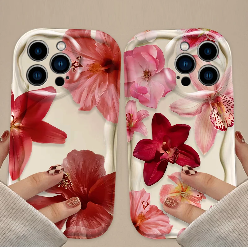 Funda de teléfono 3D transparente Sakura roja realista para iPhone 16 16E 15 14 13 12 11 Pro Max X XS X S Max XR SE 2020 SE4 7 8 funda de silicona