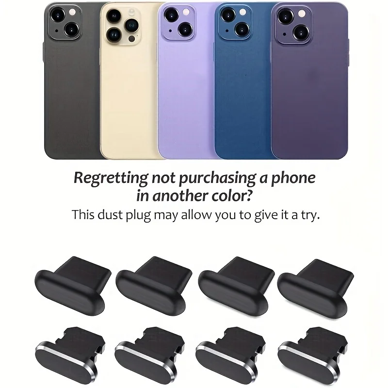 Juego de tapones antipolvo Premium para iPhone 14/Pro/Max iPad Airpods Mini elegantes protectores de puerto de carga de Metal y silicona antipolvo - imagen 5
