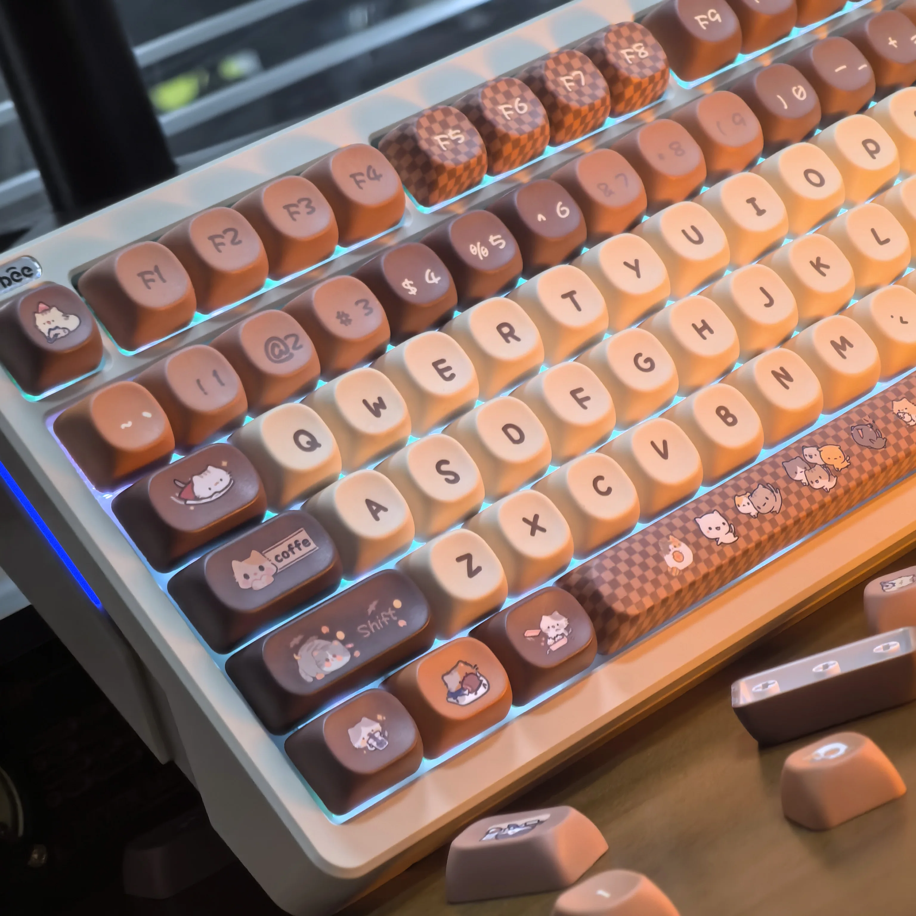 Moa Keycaps lindo gato Retro café Pbt marrón pata de gallo Diy para Aula 75 Teclado mecánico Diy Keycaps 2,25/2,75u barra espacial - imagen 2