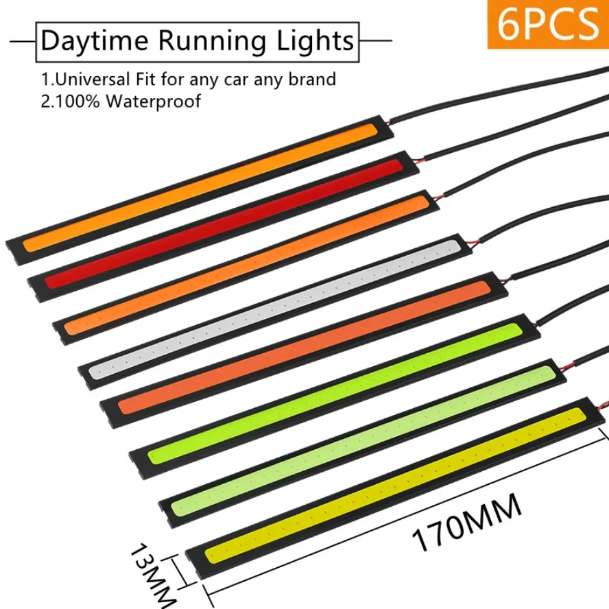 Tira de luces LED Universal para coche, lámpara de estilo para Interior de coche, impermeable, 6 piezas, 17cm, COB, DRL