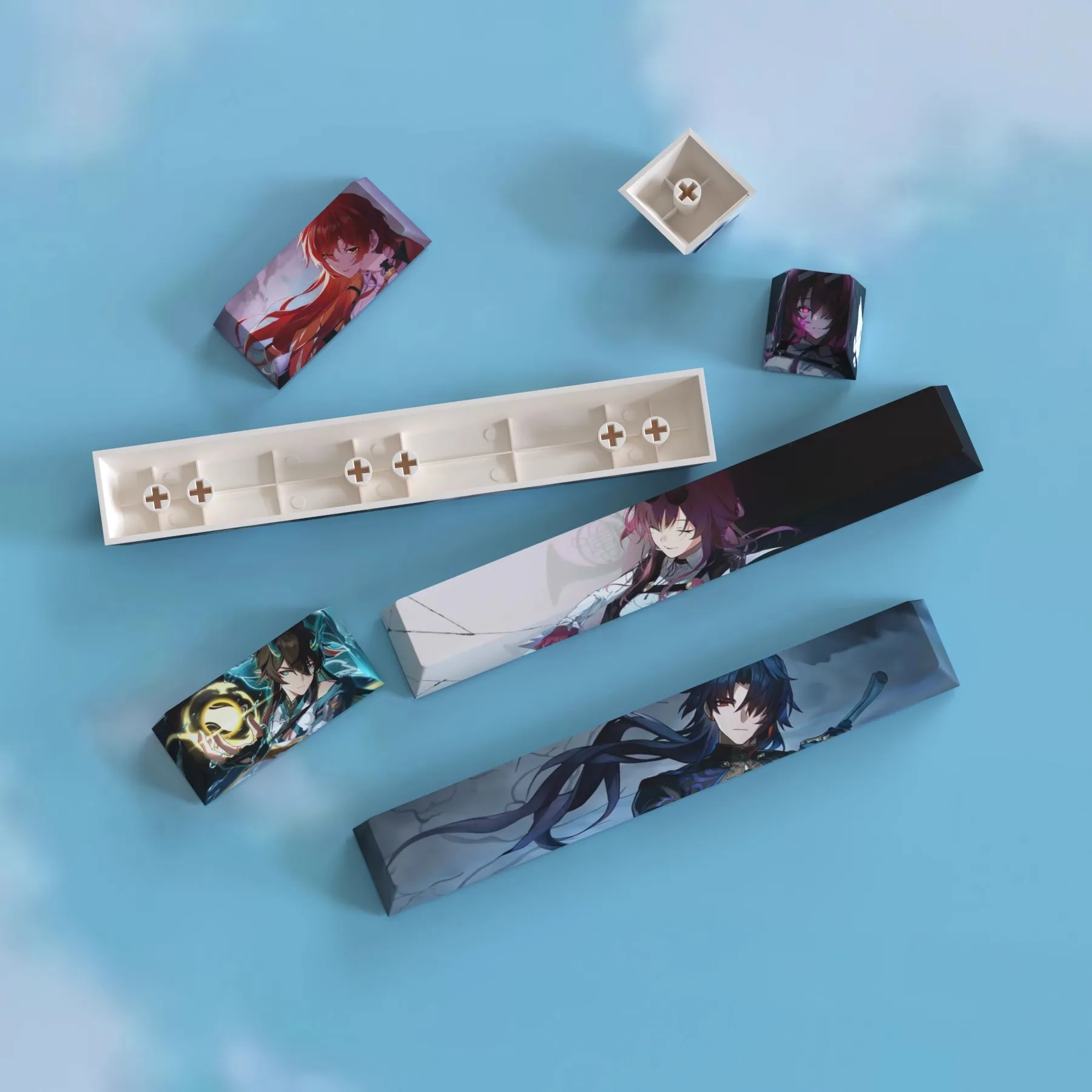 Juego de 3 teclas Honkai Star Rail, barra espacial 6.25U ESC 2.25U, teclas de entrada, subcama de tinte PBT, teclas para juegos de Anime, perfil de cereza