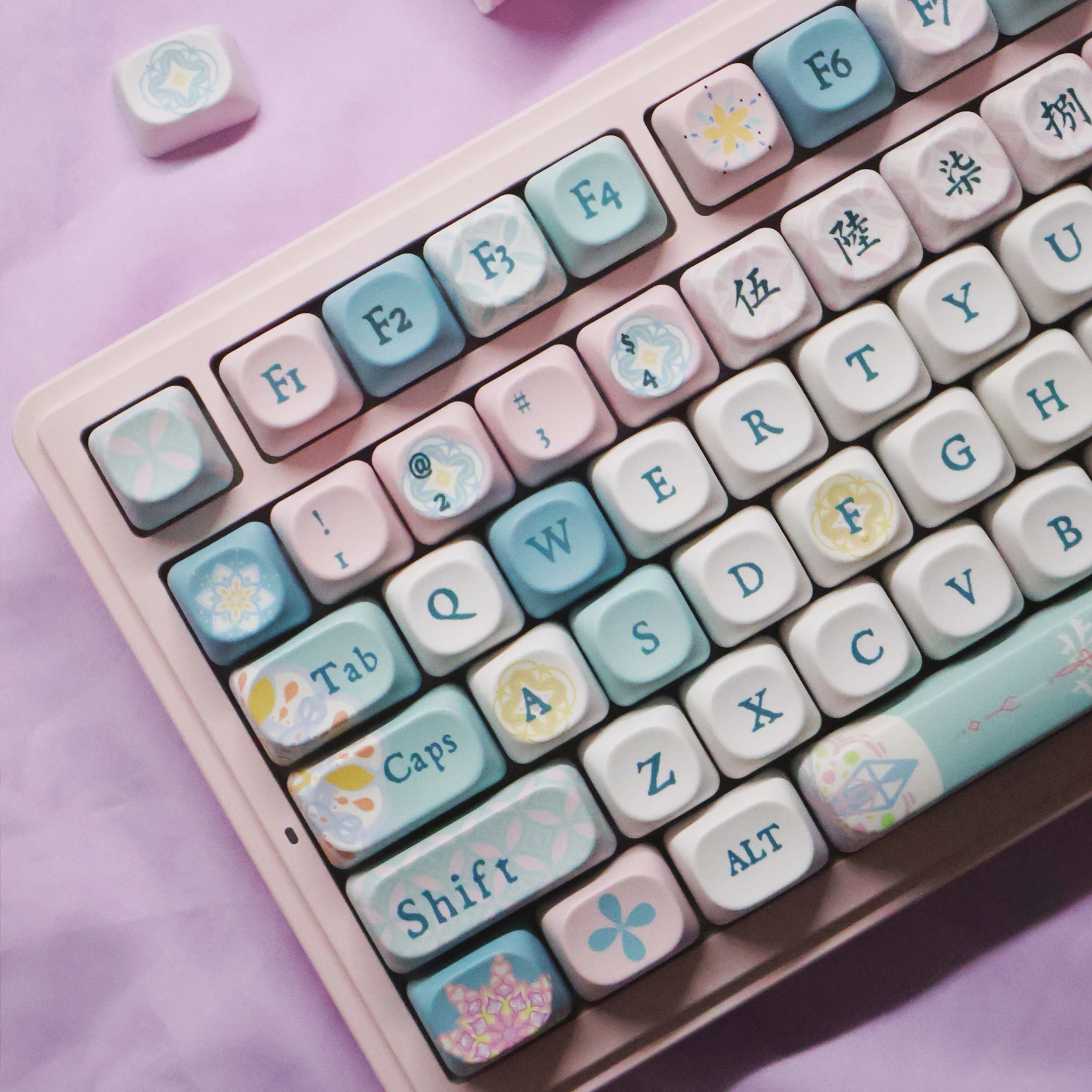 Teclas con tema de caleidoscopio de 120 teclas, teclas retroiluminadas Chreey PBT Dye-Sub, tapa de tecla para juegos de Anime para teclado ANSI 61 68 87 104 108 - imagen 5