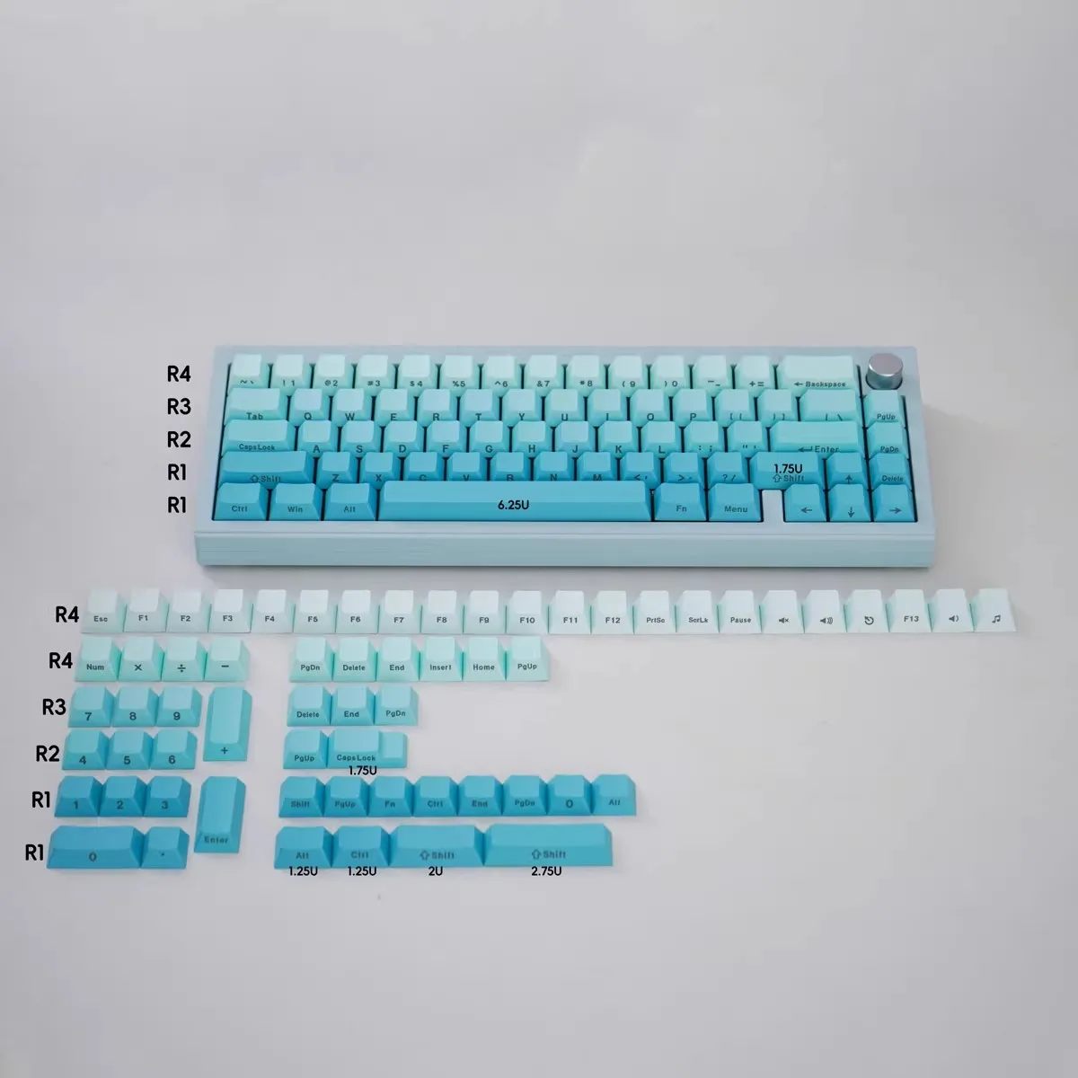 Teclado mecánico de 125 teclas con grabado lateral positivo degradado azul a la moda, accesorios de teclado de sublimación de cereza PBT - imagen 5