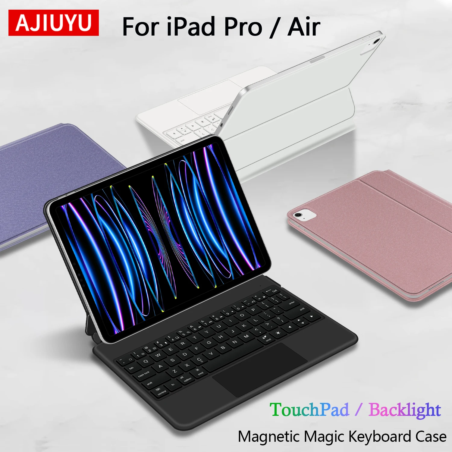 AJIUYU-funda tipo libro con retroiluminación mágica para iPad Pro 11 1/2/3/4a generación Air 11 pulgadas M2 M3 Air 5 4, funda magnética inteligente con panel táctil
