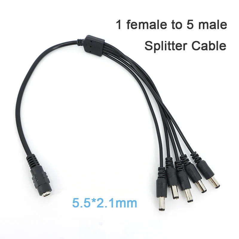 Cable de alimentación CC de 12V y 40cm, conector adaptador divisor de enchufe hembra a 5 macho, 5,5x2,1mm
