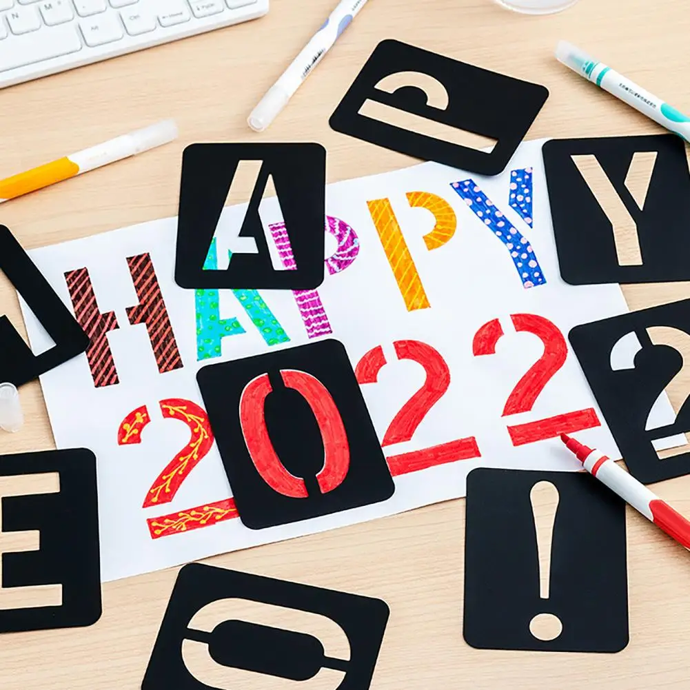 Kit de plantillas de pintura, Kit de plantillas de letras de plástico reutilizables para proyectos de arte Diy en pared de madera, alfabeto de tela para pintar - imagen 5