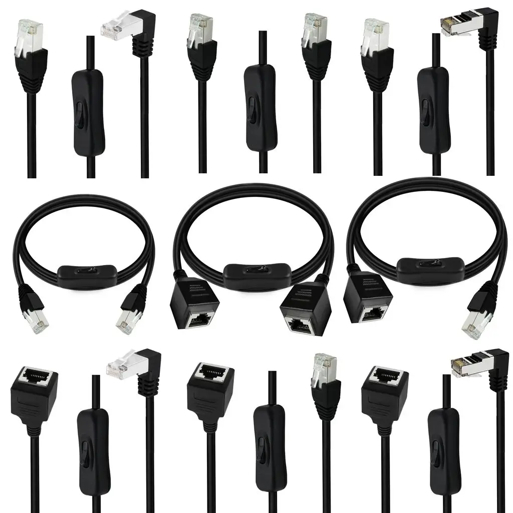 Cable de extensión Ethernets Cable de extensión CAT6e RJ45 con interruptores de encendido y apagado Macho a hembra/90 grados RJ 45 8p8c Cable de redes 0,6 m 1 m - imagen 4