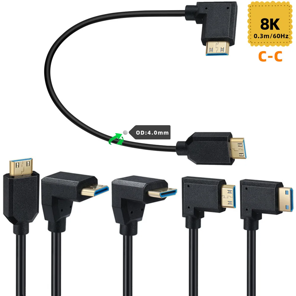 Mini Cable macho a Mini HD macho, compatible con HDMI, 8K @ 60Hz, Ultra alta velocidad, 48Gbps, Delgado, HD, 4K @ 120Hz, 0,3 m