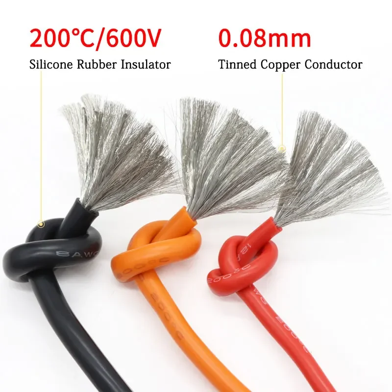 Cable de silicona Flexible suave de 1M/5M 30 28 26 24 22 20 18 16 15 14 13 12 10 AWG cable resistente al calor de cobre estañado de alta temperatura - imagen 4