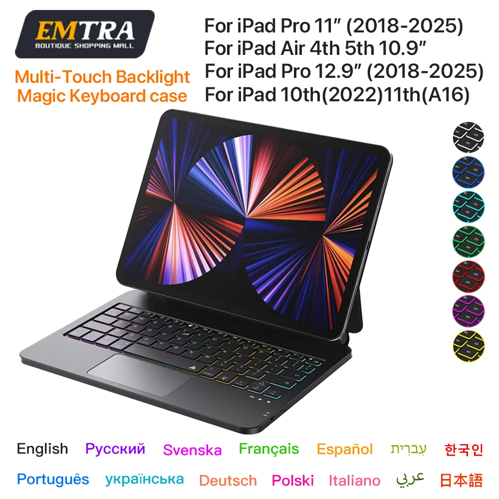 Teclado mágico para iPad, teclado Bluetooth multimodelo de 12,9/13/11/10,9 pulgadas con panel táctil para iPad Pro Air4 5, funda inteligente retroiluminada - imagen 2