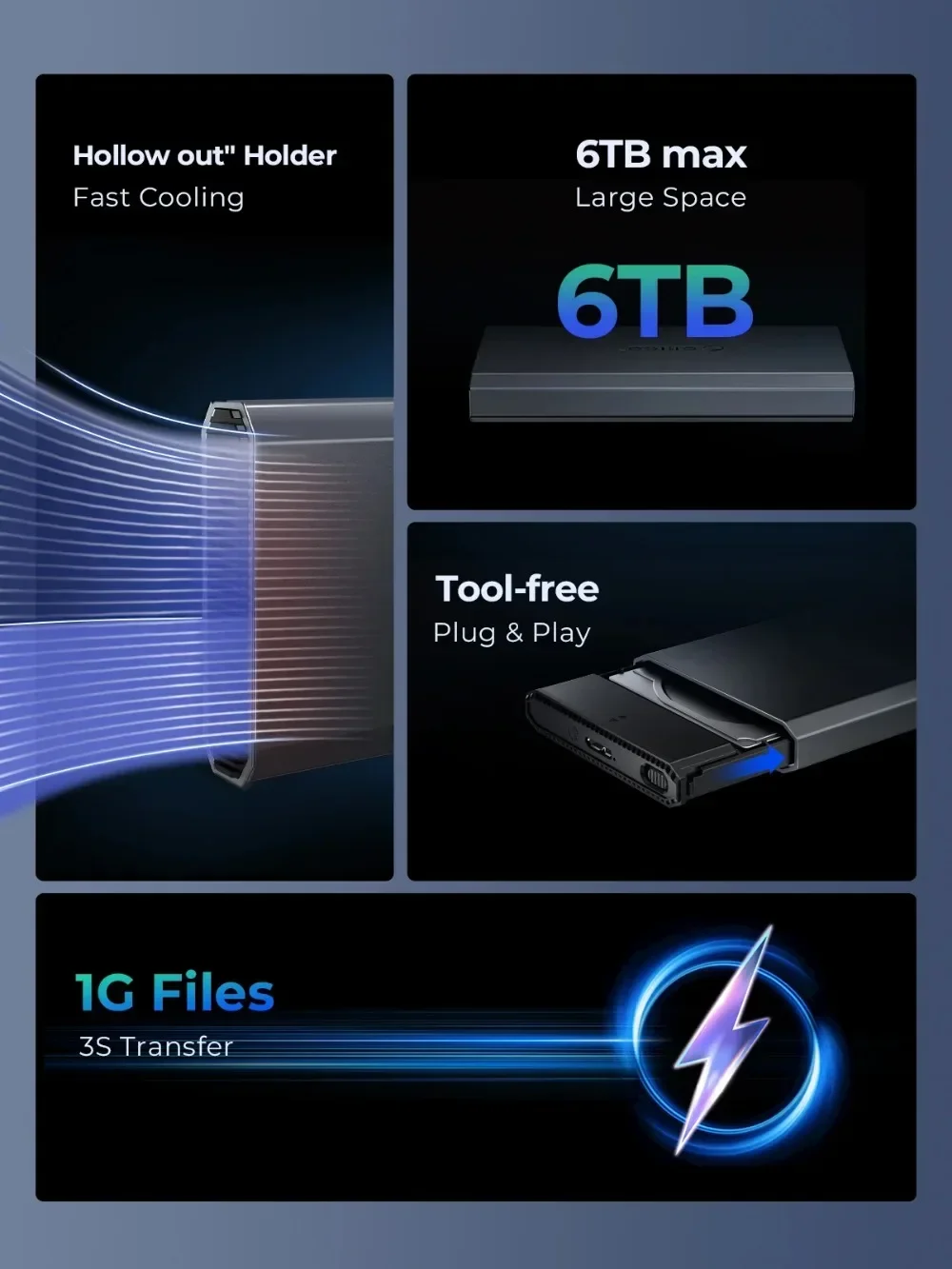 ORICO 2,5 pulgadas tipo C HDD externo SSD carcasa de disco duro de 5Gbps aleación de aluminio y diseño de disipación de calor ABS para Macbook - imagen 4