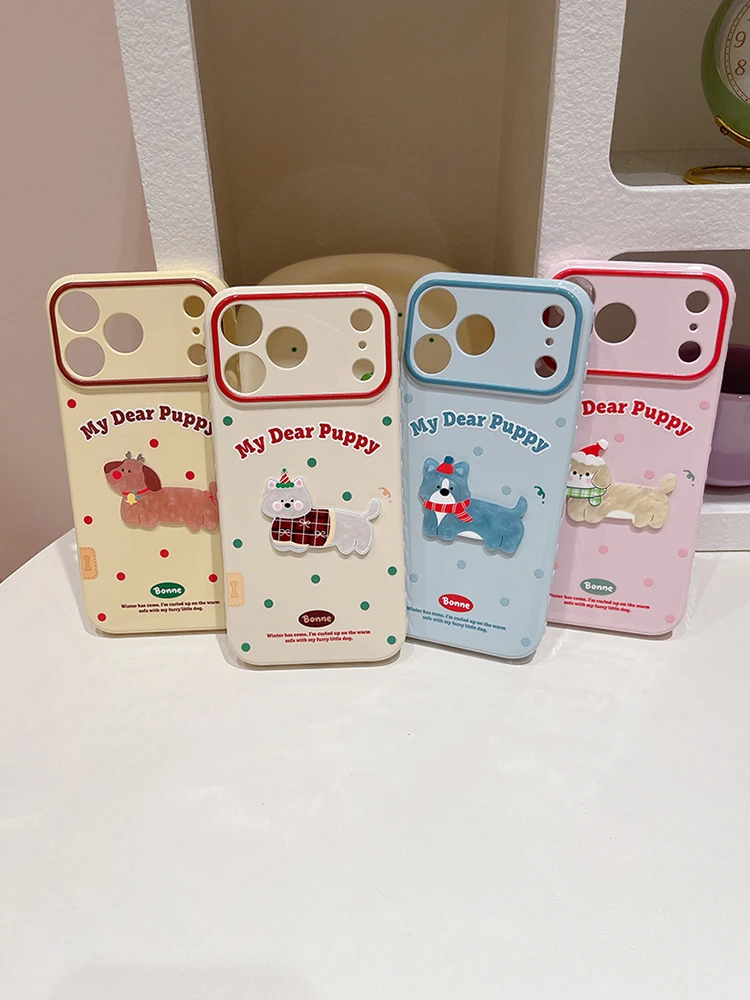 Ins Popular 3D Navidad cachorro perro lunares TPU funda de teléfono para iPhone 17 16 15 14 13 Pro Max corazón lateral parachoques contraportada - imagen 2