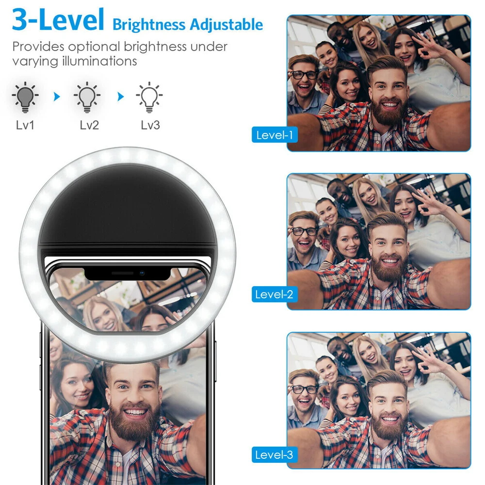 Anillo de luz LED para Selfie para teléfono móvil, luz de relleno para Selfie con carga USB portátil, lámpara LED de vídeo para transmisión en vivo para todos los teléfonos inteligentes - imagen 3