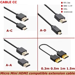 Cable HDMI 2.0 Mini-HD a Micro-HD Macho 4K 60Hz 18Gbps