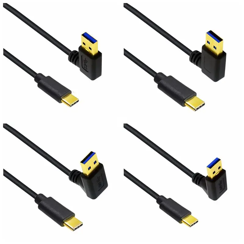 Cable adaptador USB 3,0 tipo A macho A USB 3,1 tipo C macho, conector chapado en oro, ángulo de 90 grados, arriba y abajo, izquierda y derecha, 0,2 m
