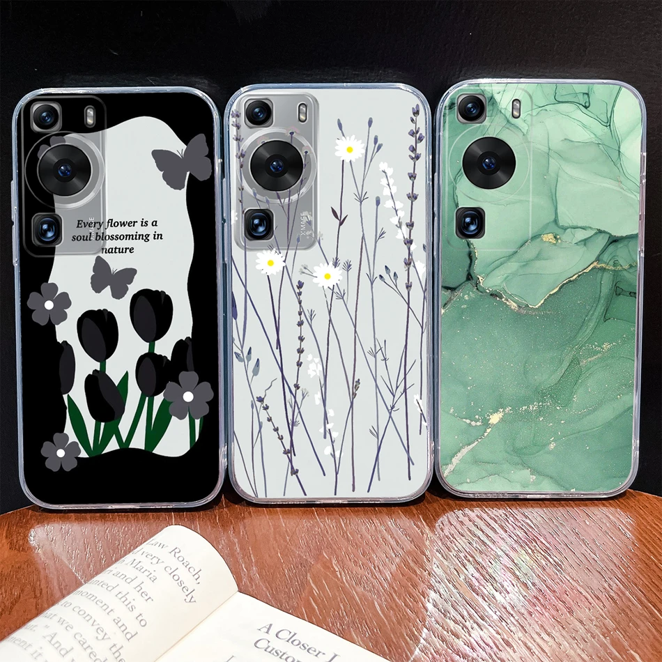 Für Huawei P60 Pro Handyhülle Einfache Blumenmuster Weiche TPU Silikon Transparente Rückabdeckung Für Huawei P 60 Leichter Stoßfänger - imagen 5