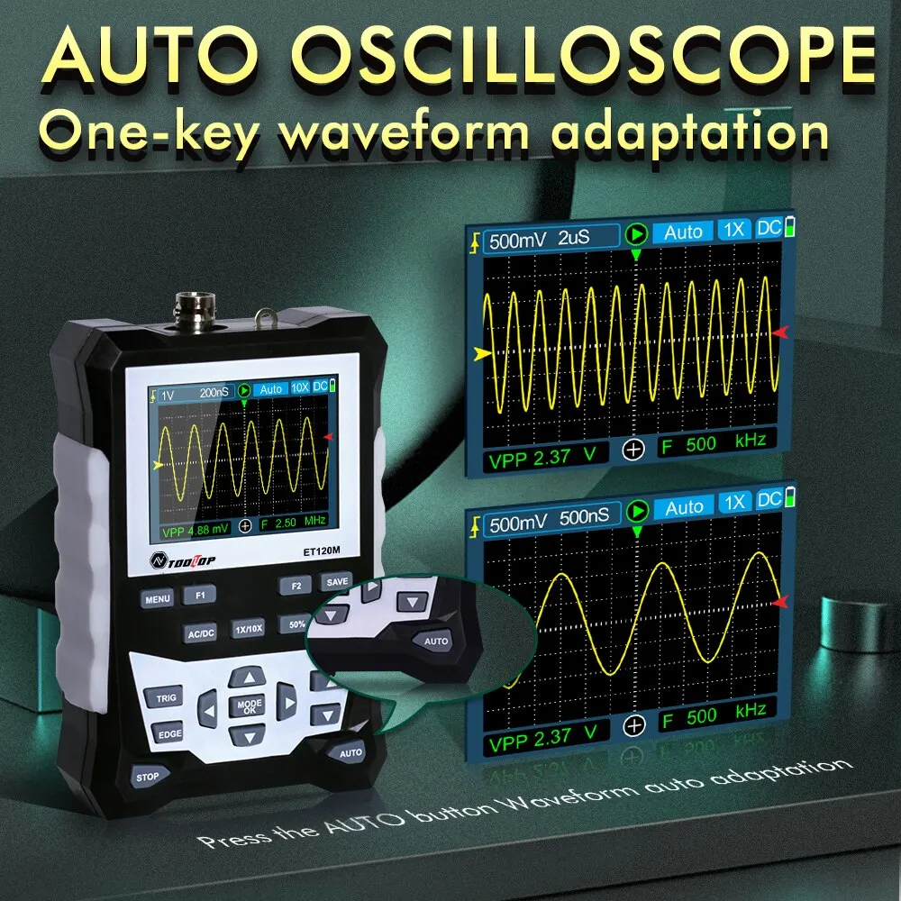 TOOLTOP-osciloscopio Digital de mano ET120M, 120MHz, salida de señal de onda cuadrada de 1Mhz, osciloscopio automático para reparación de automóviles eléctricos - imagen 3