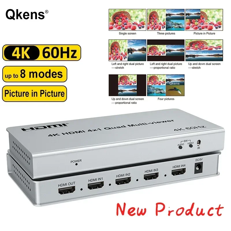 4K 60Hz 4x1 HDMI multivisor 4 en 1 salida HDMI Quad multivisor interruptor multipantalla 8 modos de visualización PIP 90 180 270 grados Flip - imagen 2